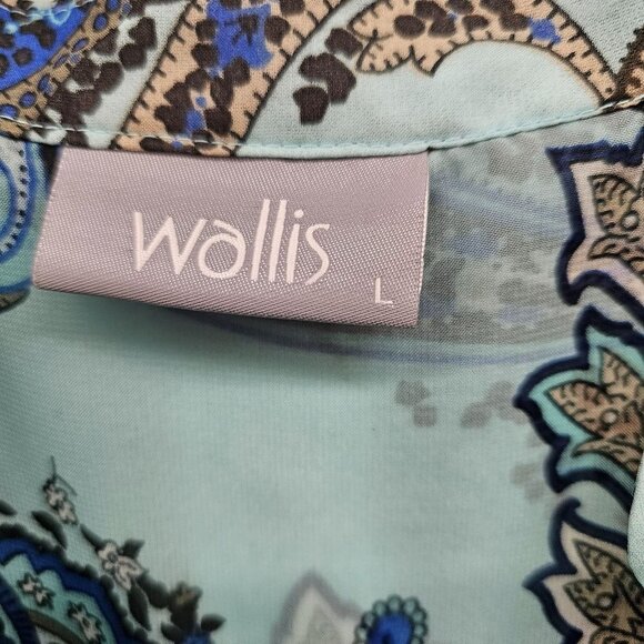 Wallis Blue, Beige, Brown, Off-white ColoredPaisley Sheer Blouse Size L - Picture 8 of 10